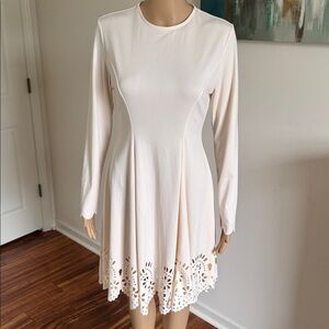 Long sleeve cream fit & flare mini dress